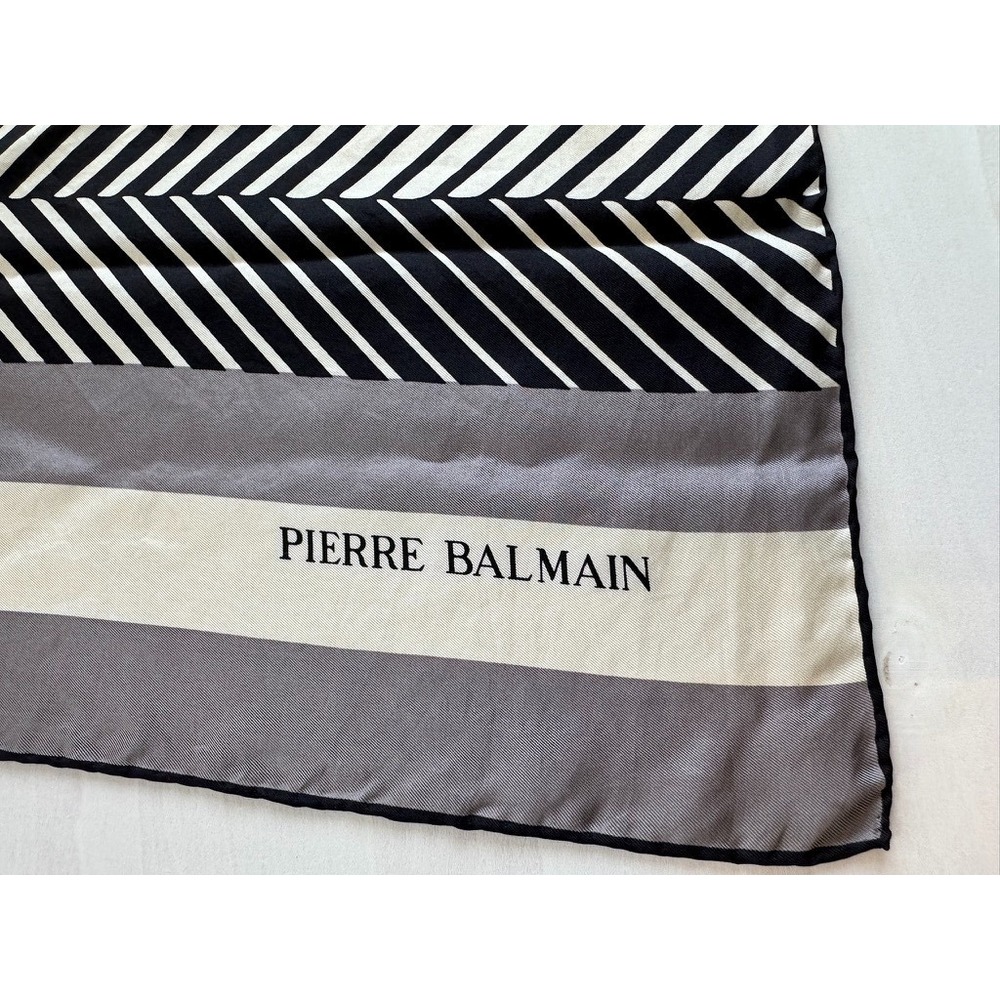 Pierre Balmain Vintage 1980s Silk Scarf 30" Geometric Black White Gray Italy - Picture 5 of 5